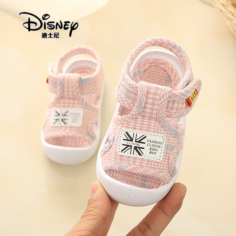 迪士尼（Disney）宝宝凉鞋夏0-1-2-3岁男女童布凉鞋婴儿防滑软底学步鞋透气沙滩鞋 粉色 B63 18码13cm内长