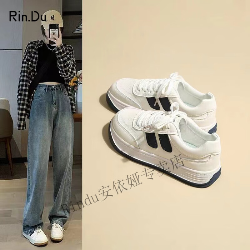 rindu宁姐甄选女鞋轩美诗2024春季轻便百搭白色休闲鞋 蓝色 35