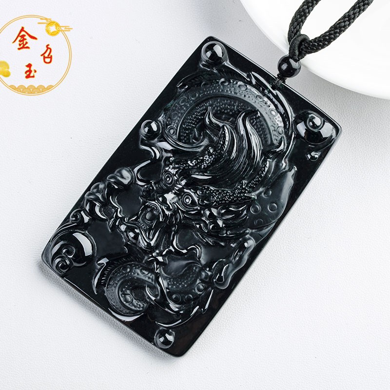 金召玉翡翠墨翠龙牌吊坠男女款玉佩挂件a货证书自戴送礼