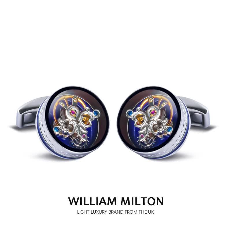 WILLIAM MILTON蓝色永恒陀飞轮袖扣男士轻奢配饰高端法式袖口钉定制生日礼物礼盒 珐琅蓝底