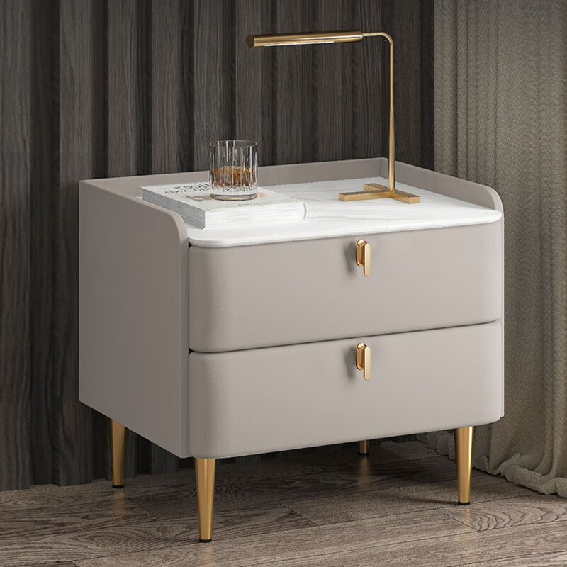 琴冉现代床头柜实木岩板轻奢床边柜卧室整装储物柜极简收纳柜 40x40x