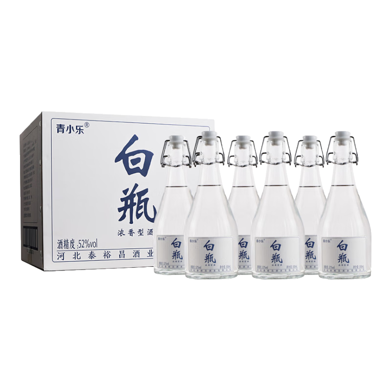 青小乐粮食酒白瓶酒 高度浓香型白酒 52%vol 500mL 6瓶 整箱