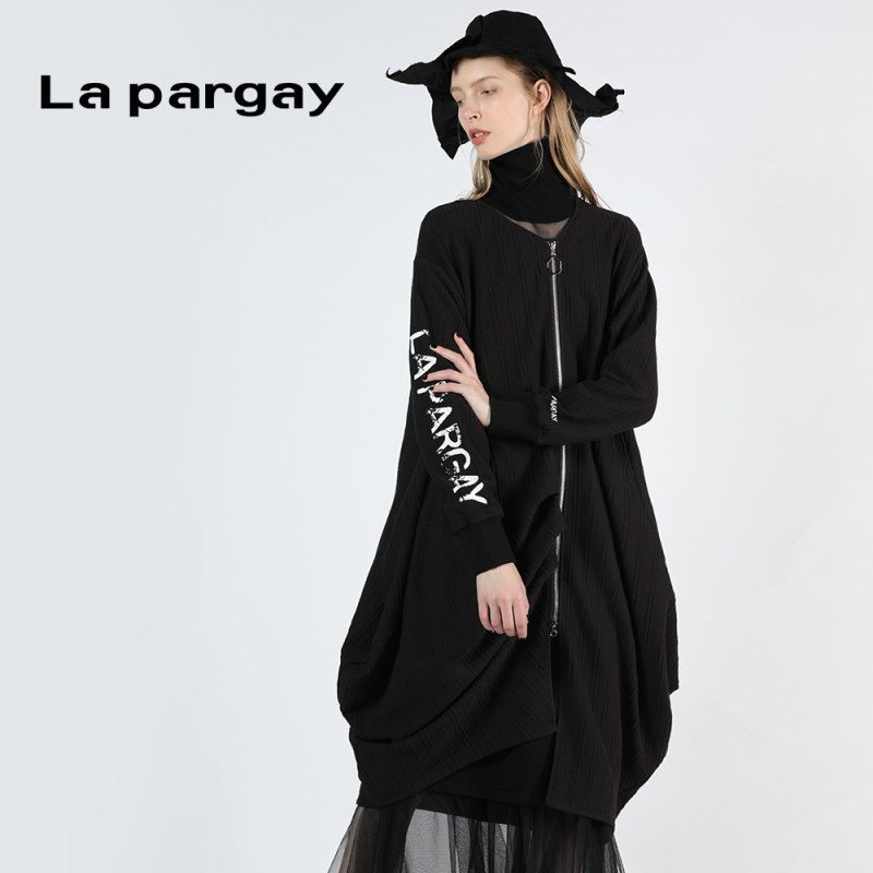 Lapargay纳帕佳秋装新款茧型裙子黑色针织设计感小众宽松连衣裙潮 黑色 S