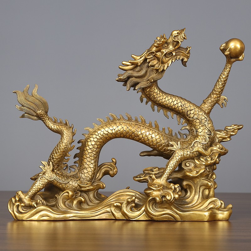 铜欣祥 【单龙戏珠】纯铜龙摆件工艺品客厅办公室家居装饰品摆设公司