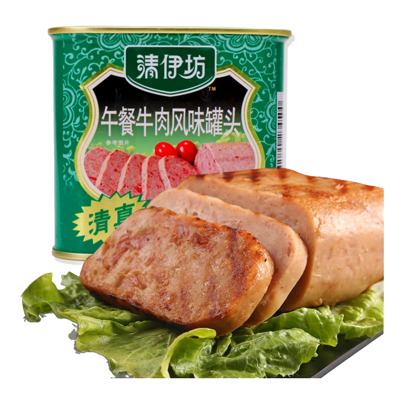 雙匯清伊坊 午餐牛肉風(fēng)味罐頭340g火腿腸香腸三明治切片早餐配菜 20罐整箱 牛肉罐頭340g