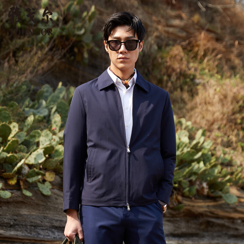 雅戈尔（YOUNGOR）单行政夹克男翻领单茄克锦纶耐穿舒适透气男士上衣外套 藏青 L 175/96A