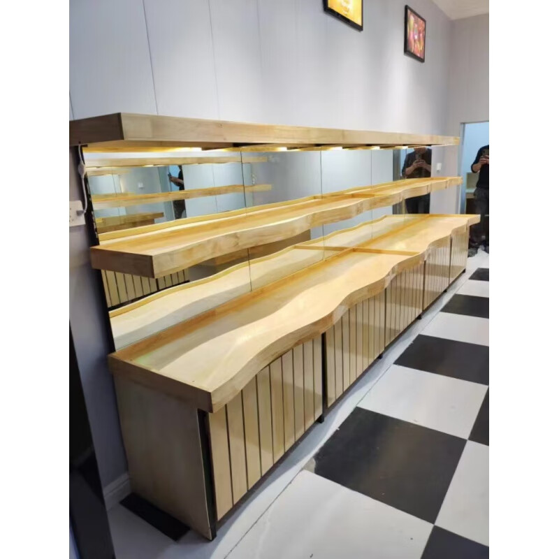 TMJD MISS水果店貨架水果店貨架展示架百果園波浪形超市果蔬貨架階梯式中島 波浪形三層貨架1.2米一組(不含鏡
