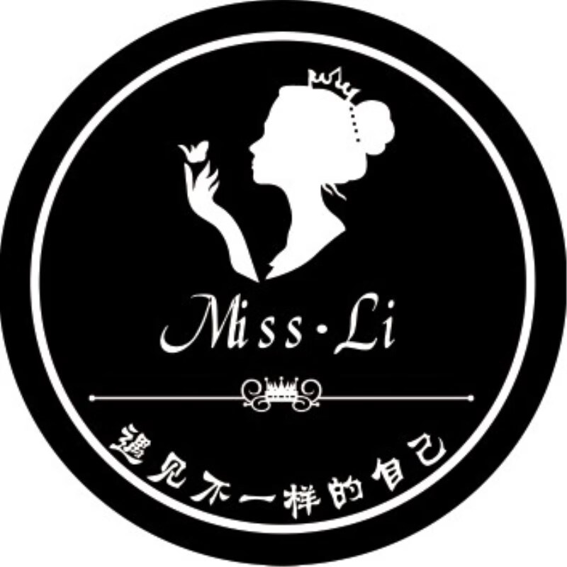 服装店圆形拍照穿衣镜前试衣间衣帽间定制logo 黑色 黑底白字女人图
