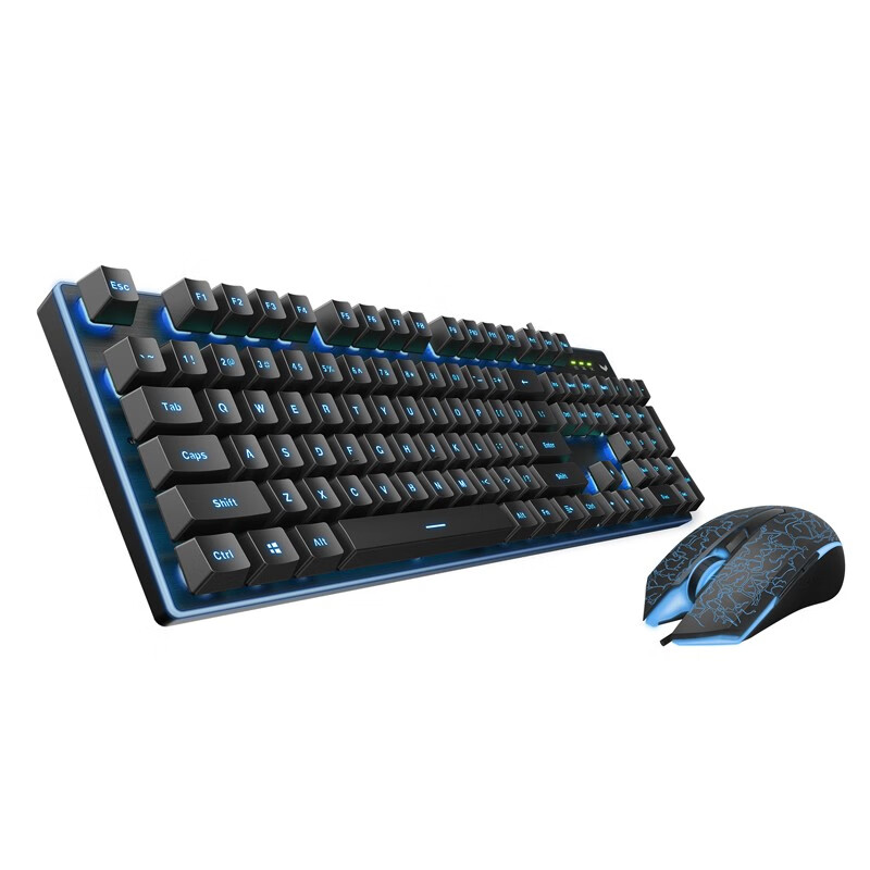 雷柏（Rapoo） V100S 键鼠套装 有线键鼠套装 游戏键盘鼠标套装 防泼溅 单色背光 吃鸡套装 蓝光版