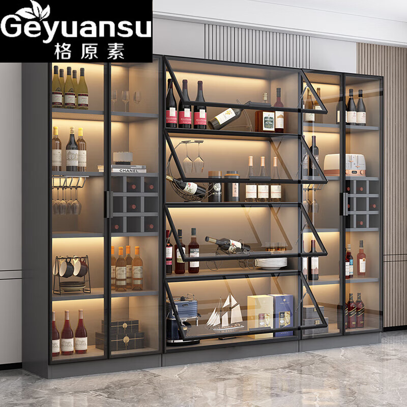 格原素（geyuansu）2024新款灯带玻璃酒柜展示柜客厅酒柜网红小型轻奢现代家用靠定制 40*40*200五层单开门 双门