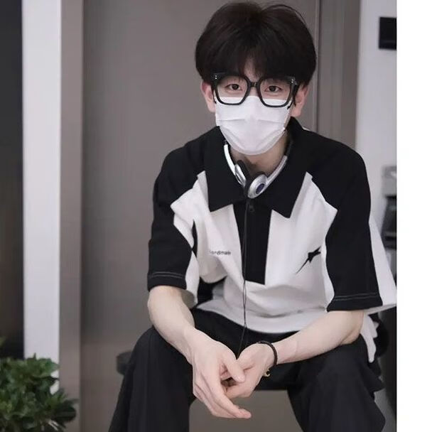 tnwtyo大学生微胖男生夏季穿搭的短袖t恤美式潮牌校园半拉链polo衫男