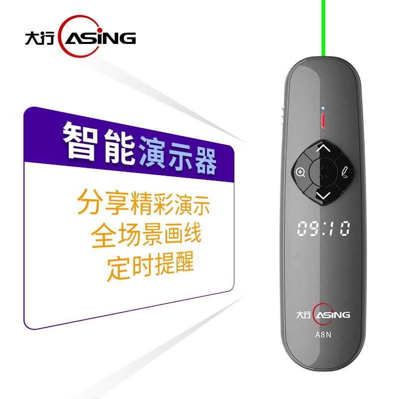 大行 Spotlight LED液晶屏激光笔 翻页笔 智能演示器 空鼠遥控笔 时间显示截屏分享 A8N绿光 32G内存