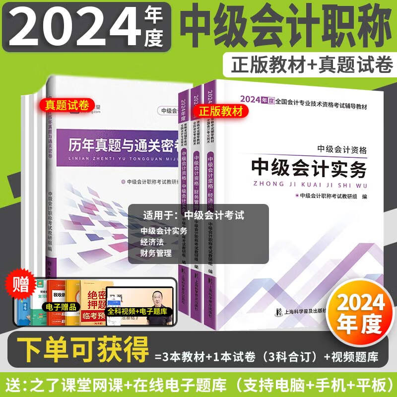 24现货速发】中级会计教材2024年中级会计职称考试教材历年真题模拟试卷中级会计师实务经济法财务管理之了课堂网课可轻松过关 【全3科】新版教材+真题试卷（送视频+电子题库）