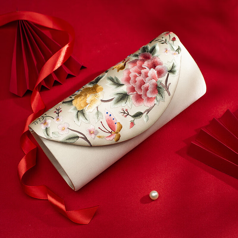kt  母節(jié)禮物旗袍包包結(jié)婚宴會手包女中國風(fēng)婚禮中式手拿包真絲媽媽 香檳