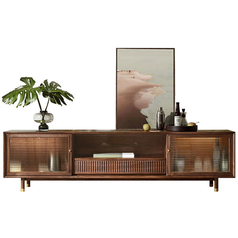 赫兰菲（Helanfei）实木电视柜北美黑胡桃木客厅简约轻奢小户型长虹玻璃北欧定制 黑胡桃木电视柜210*45*58.5cm