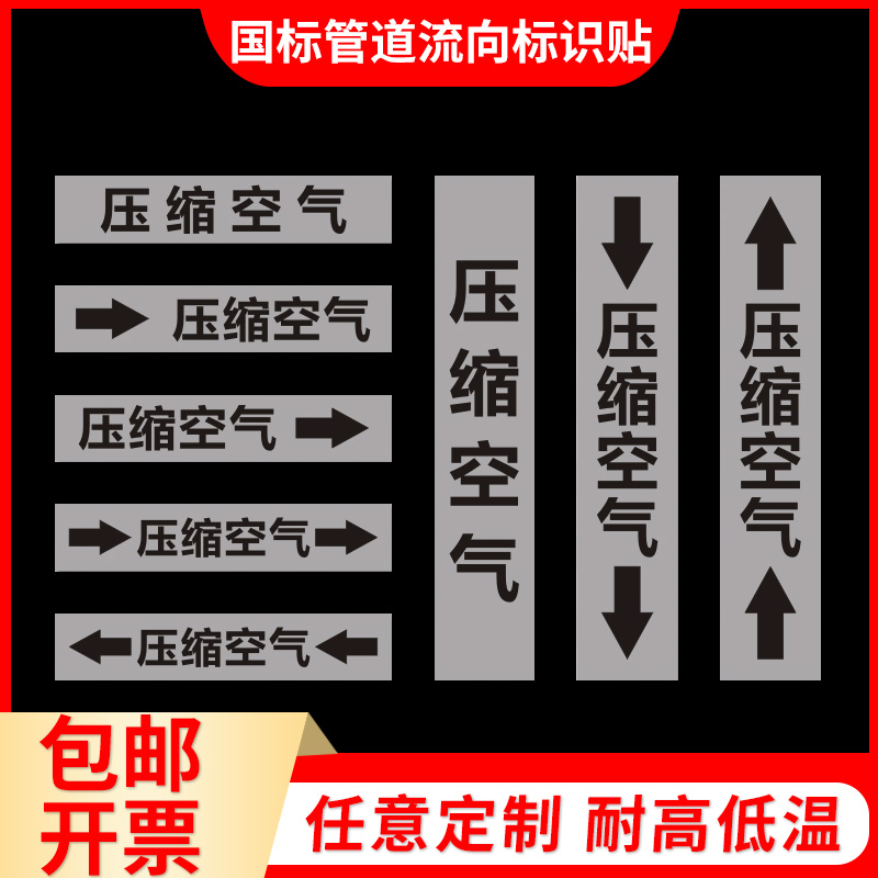 压缩空气管道标识反光膜消防管道标识贴管路介质流向箭头管道色环标签