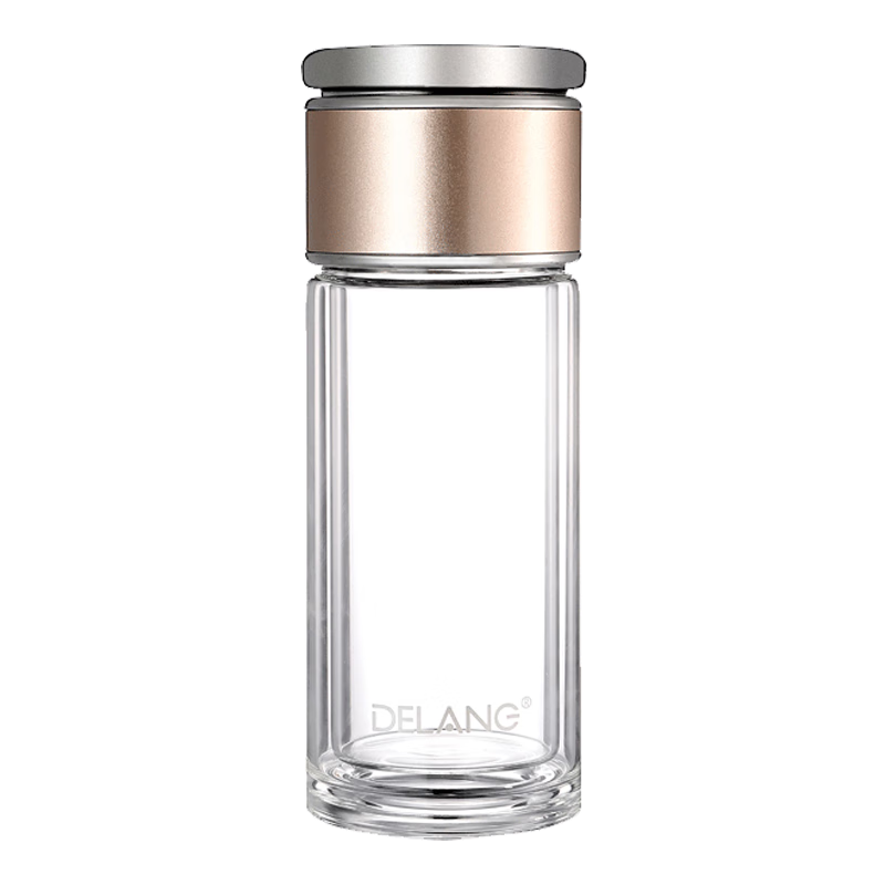 德琅(DELANG)德国品牌水杯双层玻璃杯商务办公玻璃杯 茶水分离杯8001-玫瑰金-独立茶仓