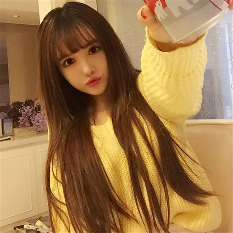 假发女长直发全头网红lolita洛丽塔圆脸浅粉色长卷发型逼真全套头 浅