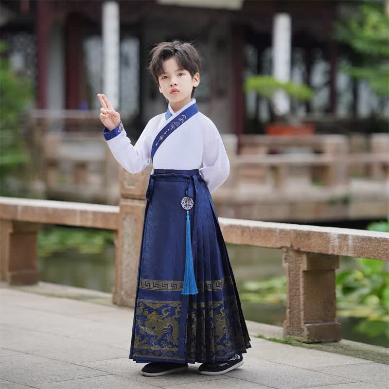 忻悦晴汉服男童马面裙春秋儿童套装中国风帅气古装学生男孩国学演出唐装 图片色 160cm使用感如何?