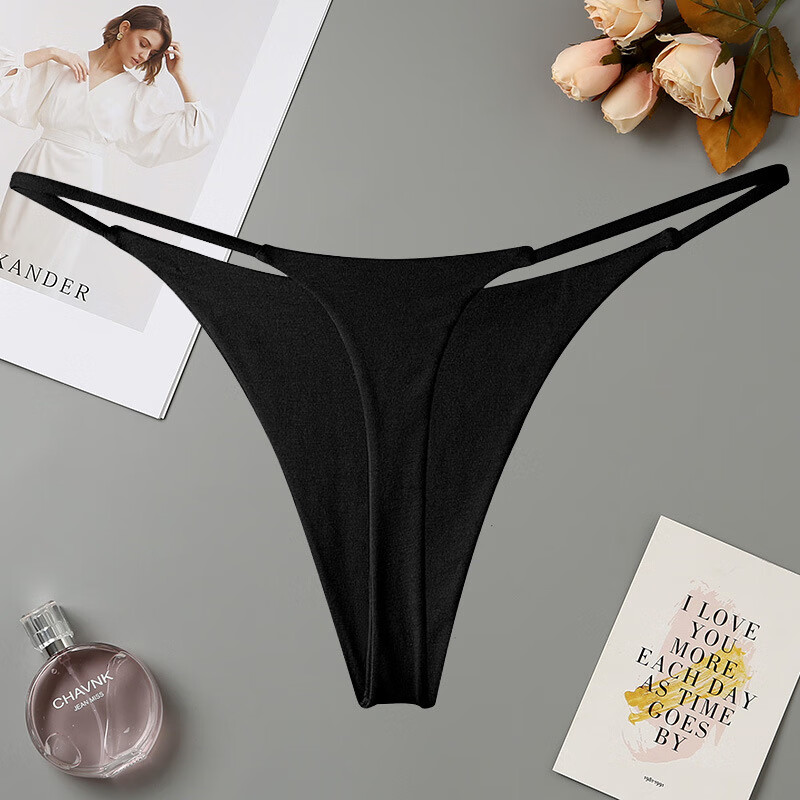 丁字裤女一根线性感细带比基尼低腰内裤无痕辣妹纯欲风蜜桃臀t裤 黑色