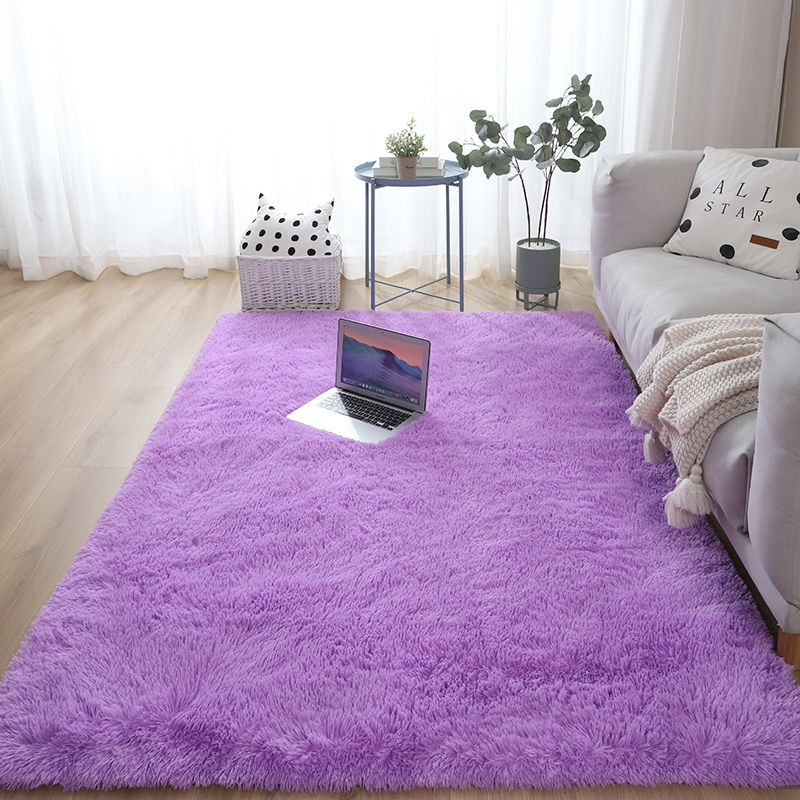 北欧风可水洗丝毛地毯卧室网红客厅茶几地毯床边满铺 纯色淡紫色 40*120cm