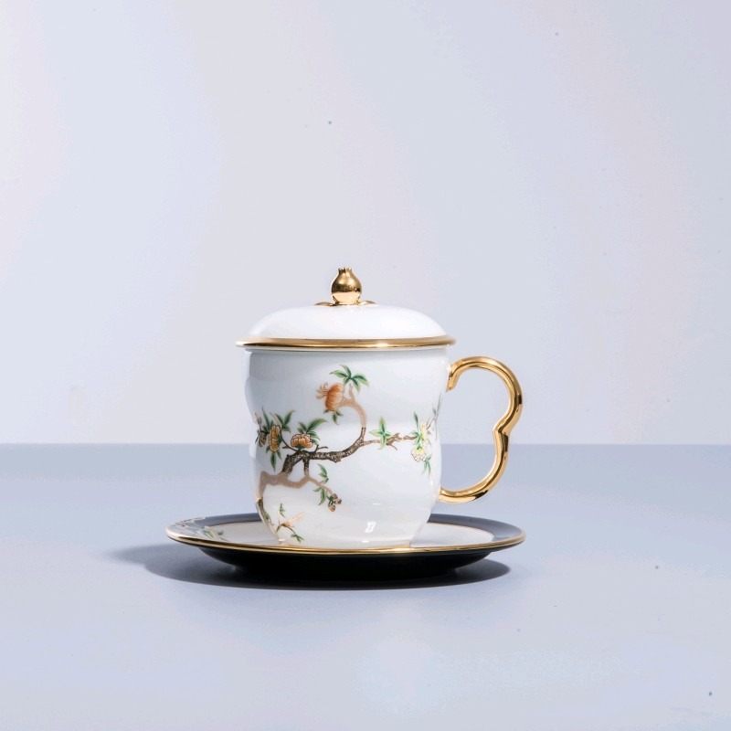 华祥苑杯子茶具 石榴家园夫人瓷-240ml商务对杯三件套(一黑一白) 白色