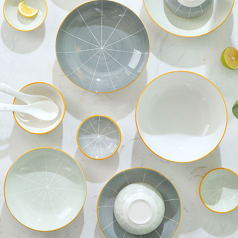 唯铭诺碗碟套装陶瓷餐具套装碗筷套装家用送人礼品 简墨42头礼盒包装