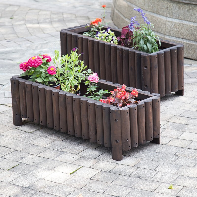 立始碳化防腐实木户外花箱长方形花槽花池种植箱栅栏花盆阳台种菜盆