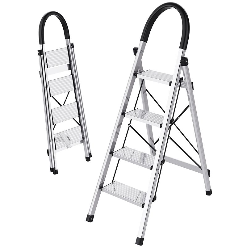 杜邦（DUPONT） X500强梯子家用折叠铝合金梯加厚人字梯多功能登高梯爬步安全梯扶梯楼梯 银色四步铝梯10026786762120