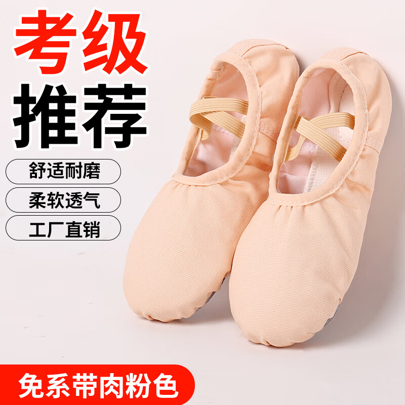 女童舞蹈鞋儿童软底练功形体芭蕾舞鞋成人肉粉色中国舞猫爪跳舞鞋 免系带肉粉色 36码（标准鞋码正码正拍）