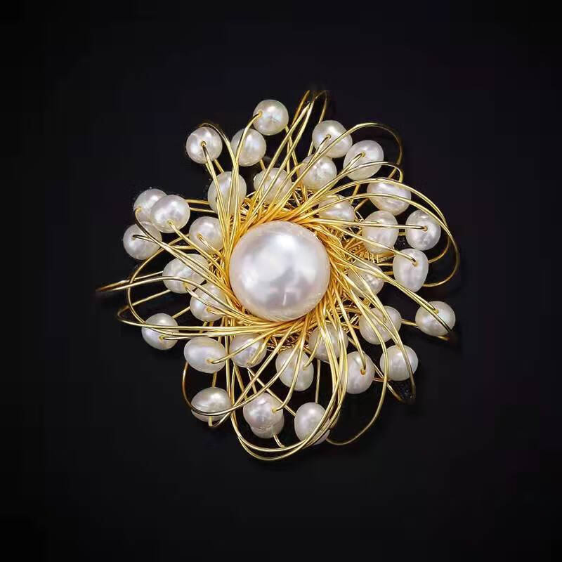 夸张大气女韩国版时尚开衫扣衣服别针固定领口防走光胸 圆形串珠胸针