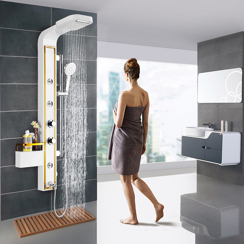 欧圣迪淋浴屏彩色欧式淋浴花洒套装水力发电带LED灯淋浴柱淋浴器 9801白色款