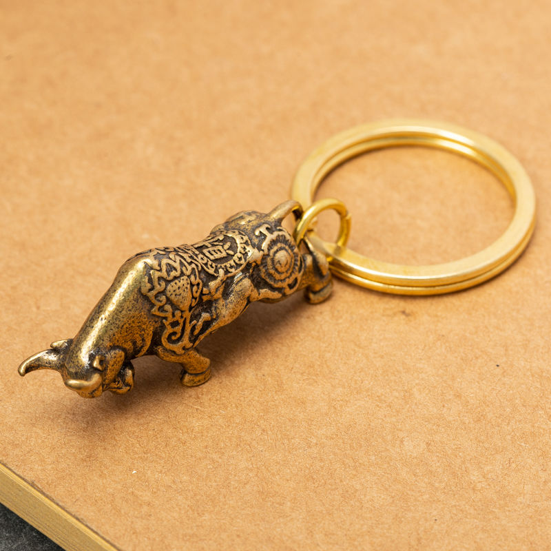 星舵牛年吉祥物本命年钥匙扣 2021本命年实心铜牛小铜牛钥匙扣挂件生