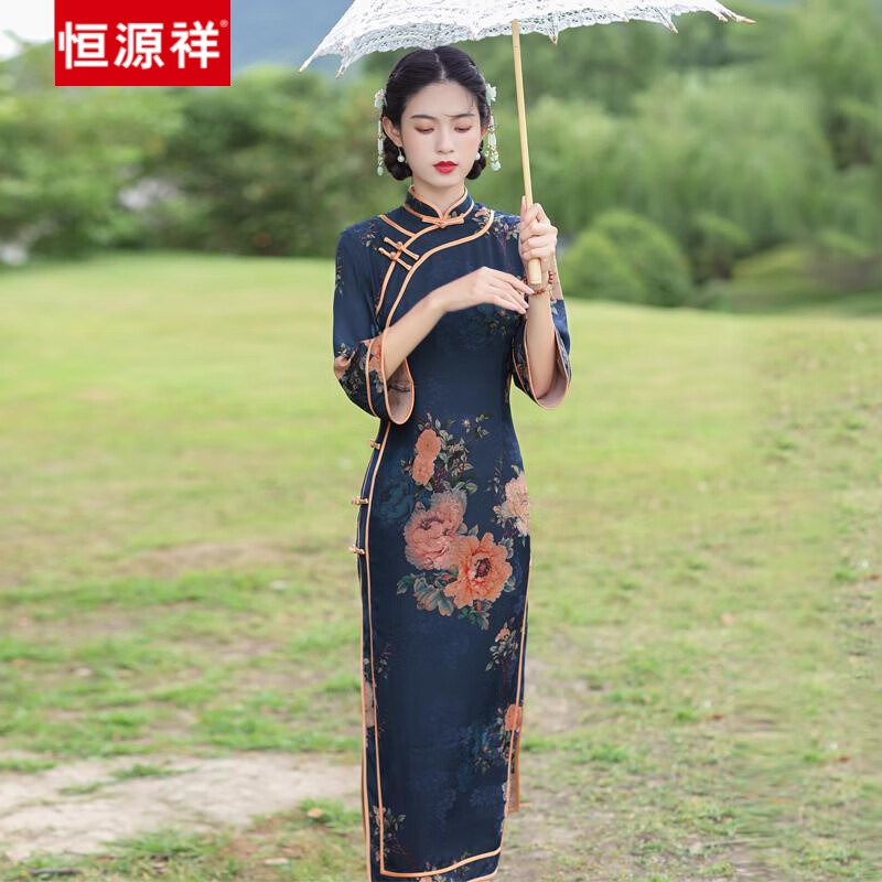 恒源祥老上海旗袍2023年春秋季新款中国风复古气质优雅改良版旗袍连衣裙 016图片色 XL 116-125斤属于什么档次？