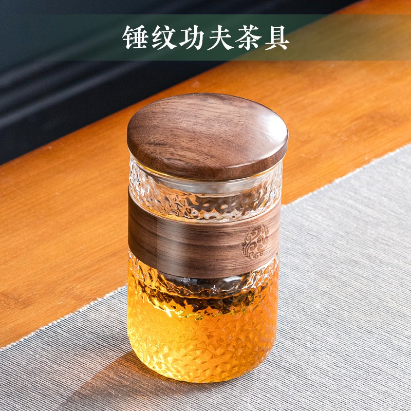 天喜（TIANXI）茶具套裝家用玻璃沖泡茶功夫小套茶杯紅茶茶壺高檔旅行便攜快客杯 錘紋款380ml