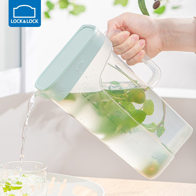 乐扣乐扣（LOCK&amp;LOCK） 冷水壶塑料家用大容量装冷热水大号凉白开泡水果汁饮料壶耐热扎壶带把手 薄荷绿2.1L-带把手