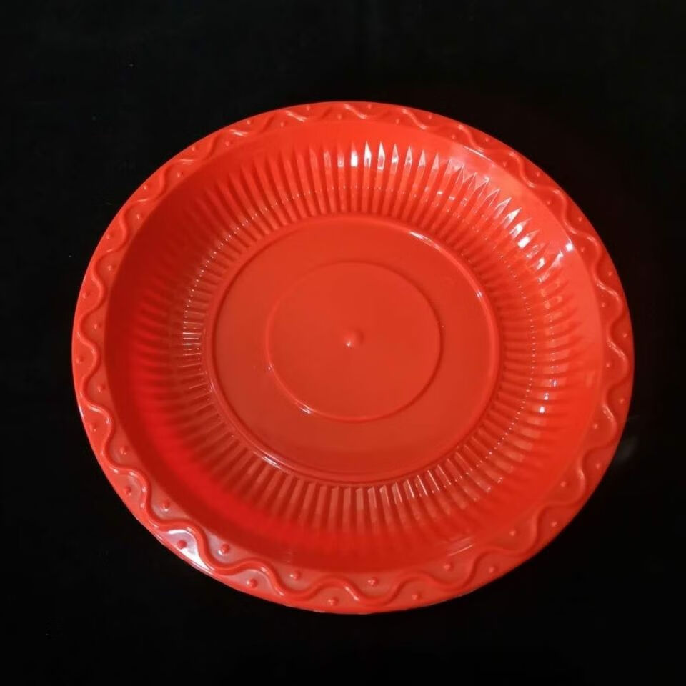 豫卫康结婚喜庆红色一次性盘硬材质塑料盘果盘菜盘点心盘喜庆宴席包邮 【14厘米】红色pp碟 20个