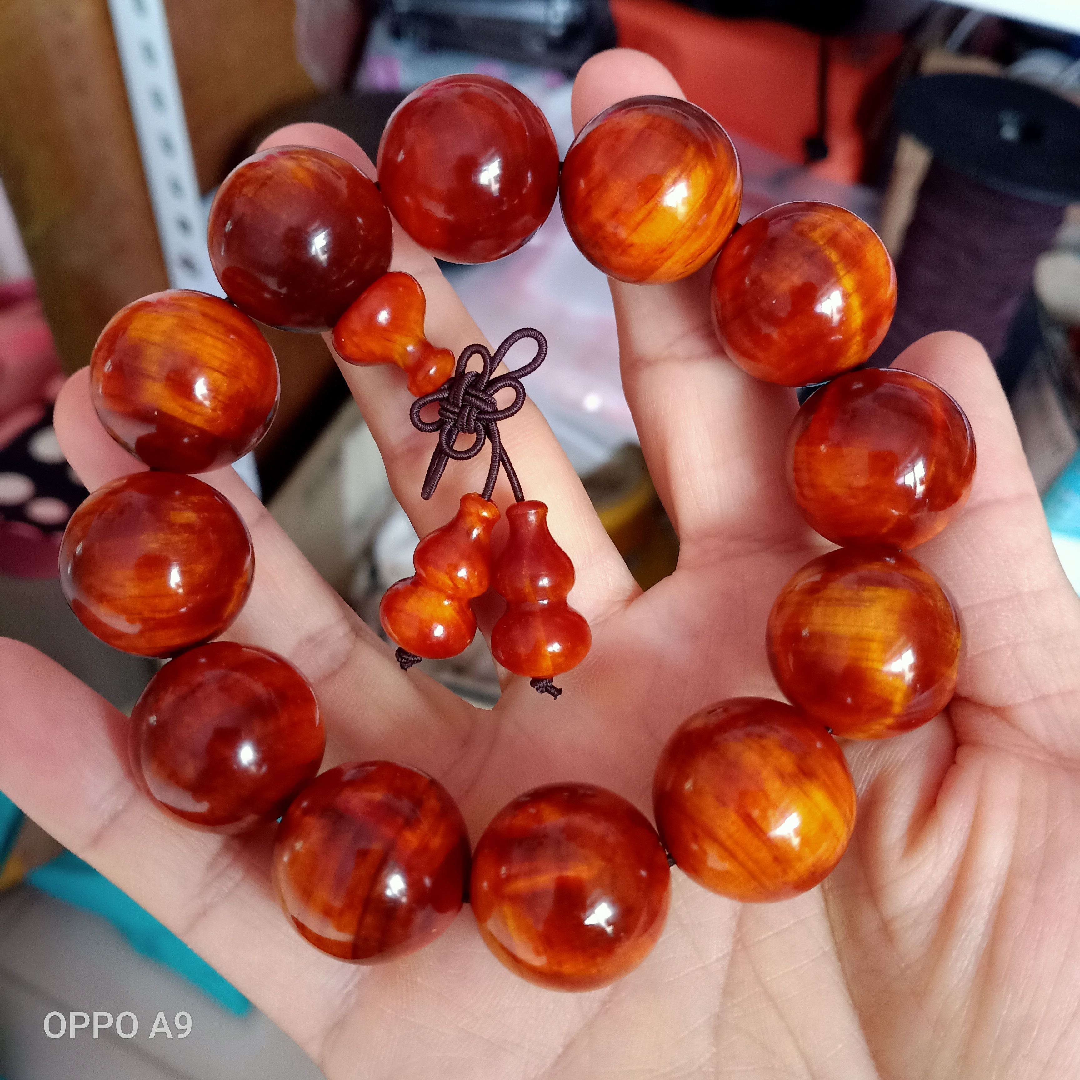 长白山北沉香琥珀木手串满高油全透红松明子手链男女款松丁闪电纹sn