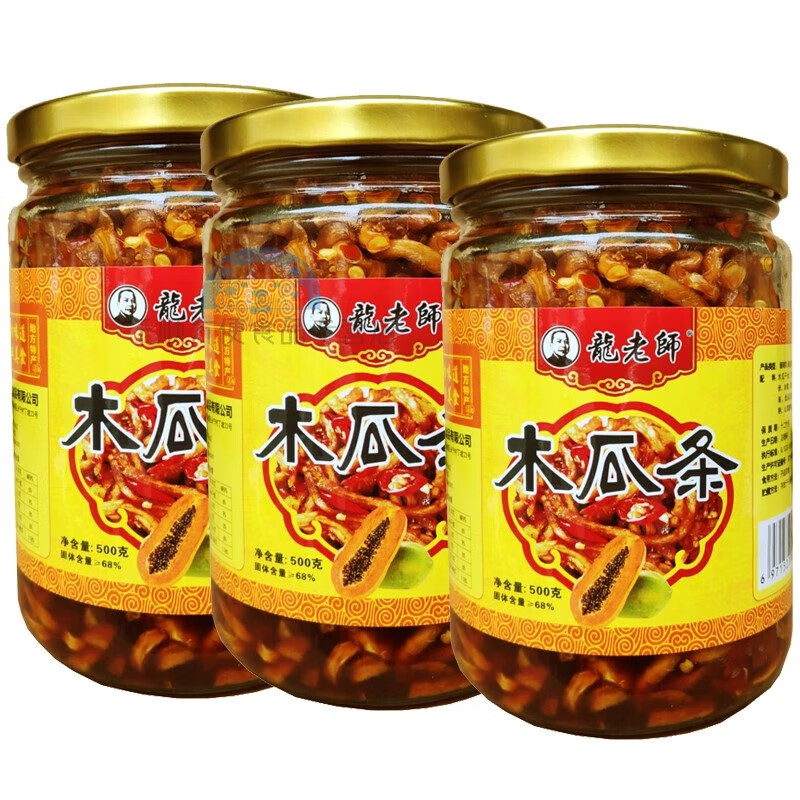 龙老师【500克*3瓶】广西木瓜条香辣木瓜丝酱菜横县木瓜丁下饭菜 龙老师 龙老师木瓜条500克*3瓶
