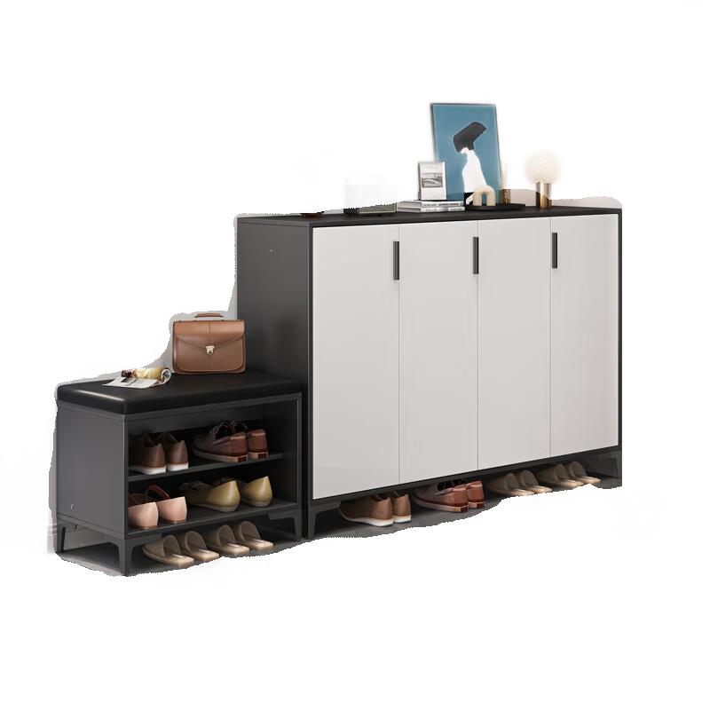 鞋柜换鞋凳一体玄关柜收纳柜穿鞋凳子家用门口收纳神器简易坐垫软包 【星空皎月灰+白门】120*32*92