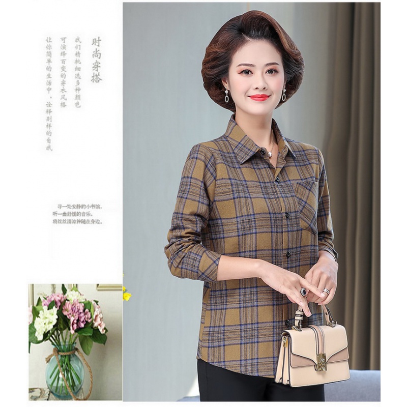 俞兆林旗舰店妈妈棉衬衫中老年春秋长袖格子衬衣女中年夏装薄款外套