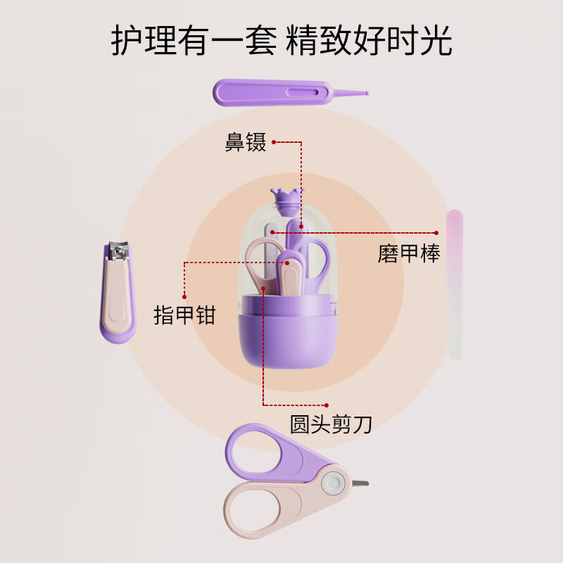 婴儿指甲剪套装 新生儿宝宝 指甲刀 儿童指甲锉 剪刀防夹肉指甲钳 白蓝色透明罐指甲剪+白绿小鸭仔