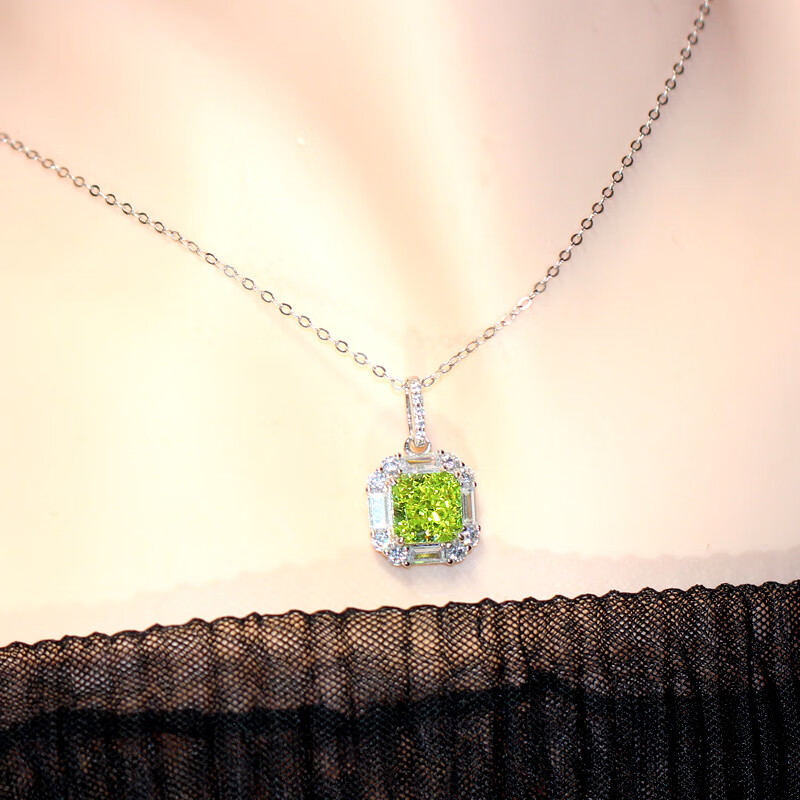 双盈喜雷迪恩冰花切橄榄石饰品项链925银锁骨链吊坠欧美宝石首饰时尚