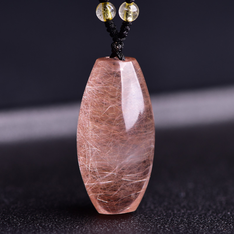 宫艳 红发晶立体柱原石水晶项链发晶男女天然发晶珠吊坠端午节618