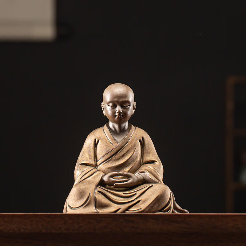 艾比希尔中式复古陶瓷小和尚摆件佛系客厅桌面装饰工艺品书房茶道禅意