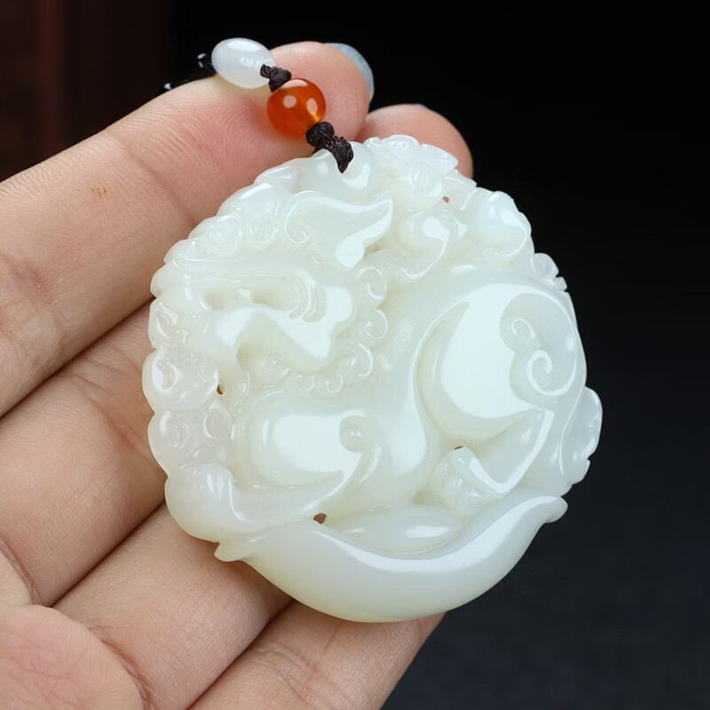 聪蝶新疆和田玉麒麟吊坠男女款白玉元宝貔貅挂件玉石皮丘玉牌玉佩玉坠