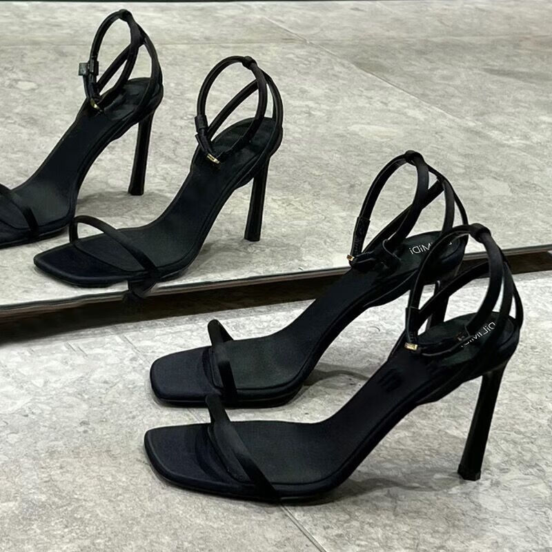 baldauren大王2023夏新款方头露趾高跟鞋女一字带大方气质细跟凉鞋