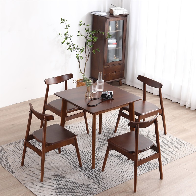 卡佩莎 实木极简方桌80x80cm正方形餐桌椅组合家用小户型四方桌简易吧台咖啡桌 胡桃色 80x80cm方桌（单桌）
