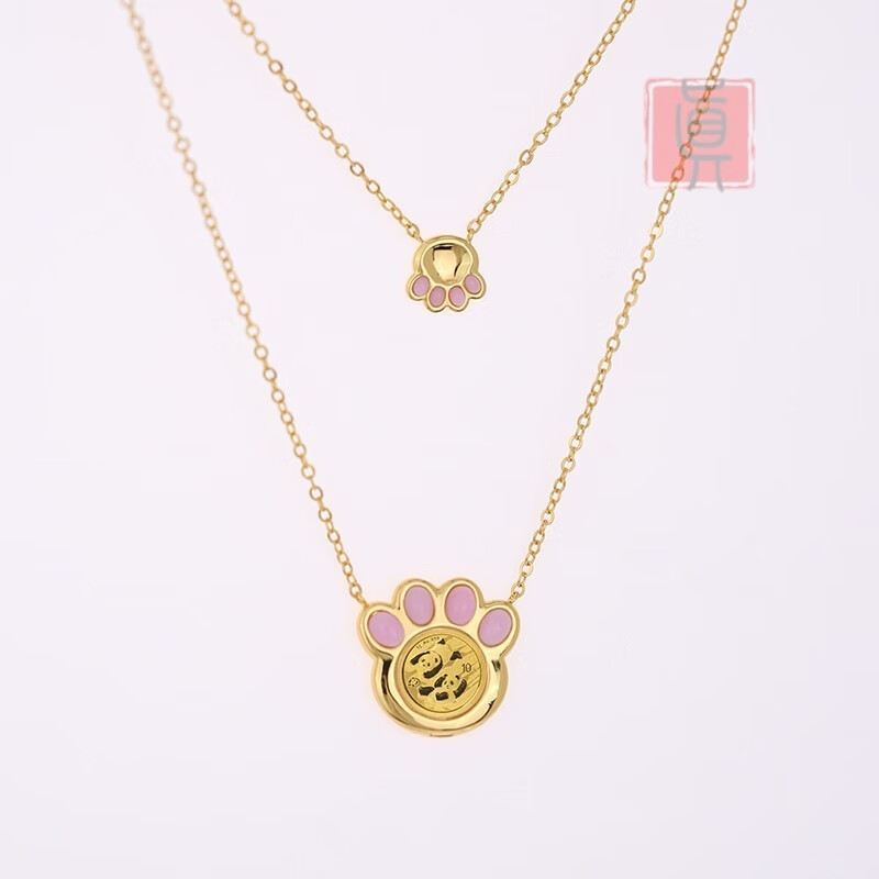 真汇臻藏 宠爱·熊猫1克金币 粉色猫爪项链 金猫爪项链(粉色 1克金猫)