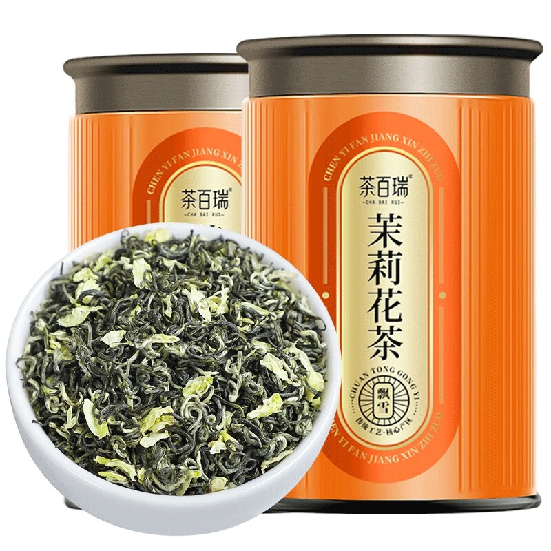 茶百瑞 茶叶川派茉莉飘雪 特级浓香型四川雅安花毛峰 2罐共250g